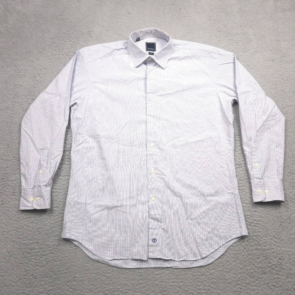 David Donahue Trim Fit 17 34/35 Mens Check Blue Pink Cotton Button Down Shirt